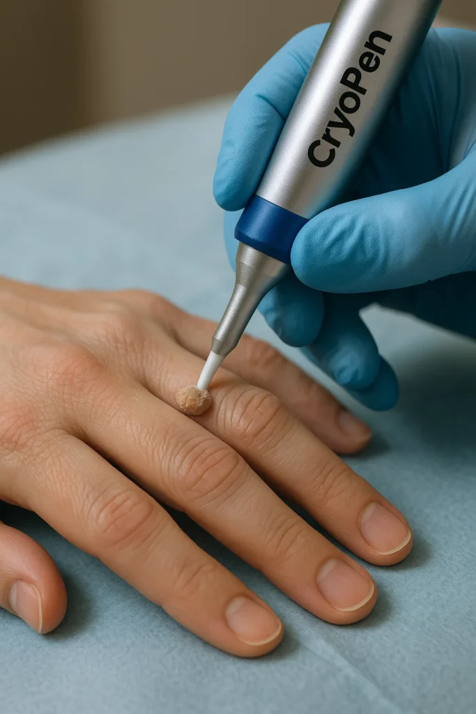 example of cryopen wart removal Swansea treatment on a persons finger