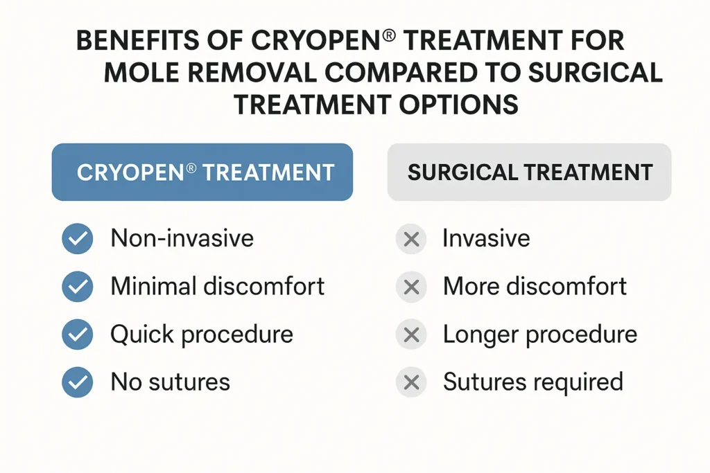 Table to show the benefits of getting moles removed Swansea from LA LIPO