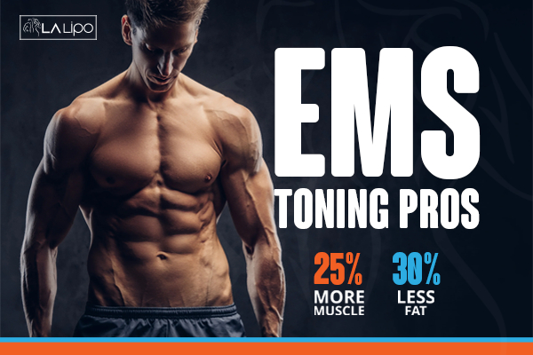 Graphic of man with toned body showing the benefits of LA-EMS Body Sculpting Swansea treatment
