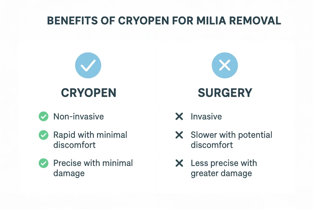 Benefits of cryopen for milia removal Swansea compared to surgical treatments.