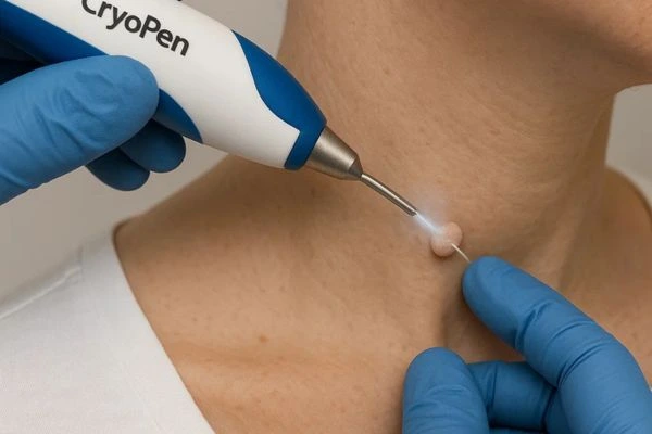 Person receiving cryotherapy Swansea for skin tag removal