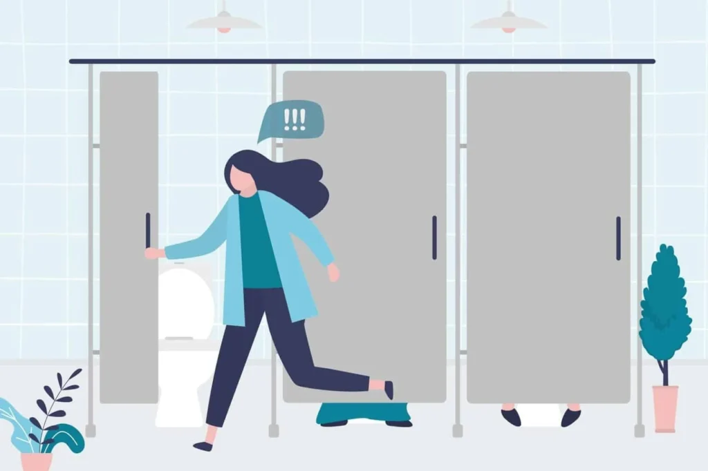 graphic of Urine incontinence Swansea woman running to the toilet.