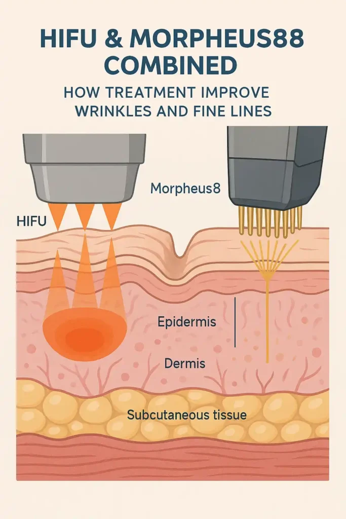 Diagram showing HIFU & Morpeus8 Swansea and the benefits for reduction in wrinkles and fine lines