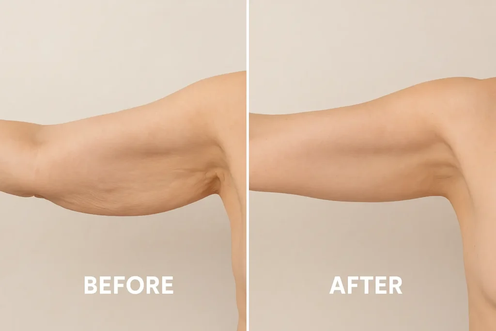 Picture of LA LIPO Swansea before and after results of skin tightening treatment on the upper arms.